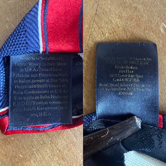 Brooks Brothers Silk Tie Navy Blue Red Repp Stripe Preppy Academia Patriotic USA - Picture 4 of 8